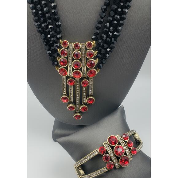 Heidi Daus "An Affair to Remember" Red Crystal Necklace and Hinged Bracelet Set - Picture 1 of 13